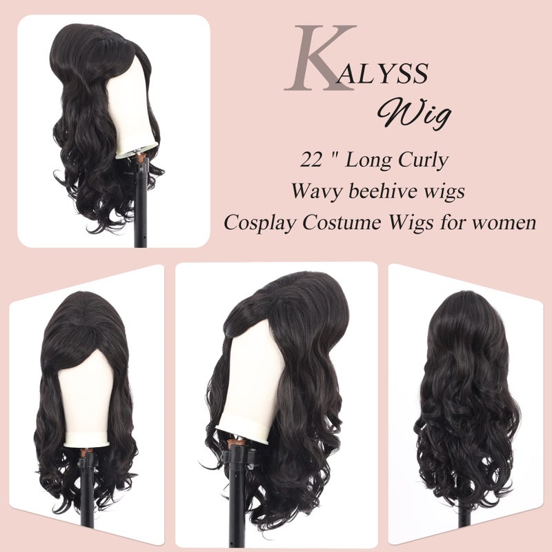 Kalyss Natural Black Beehive Wig Womenâ€™s Curly Wavy Long Heat Resistant Synthetic Hair Cosplay Costume Wigs (Natural Black) - Image 4